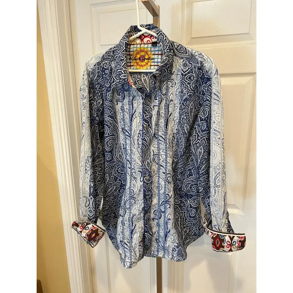 Robert Graham Blue Paisley Button Down Shirt with Contrast, Size XL - Picture 2 of 11